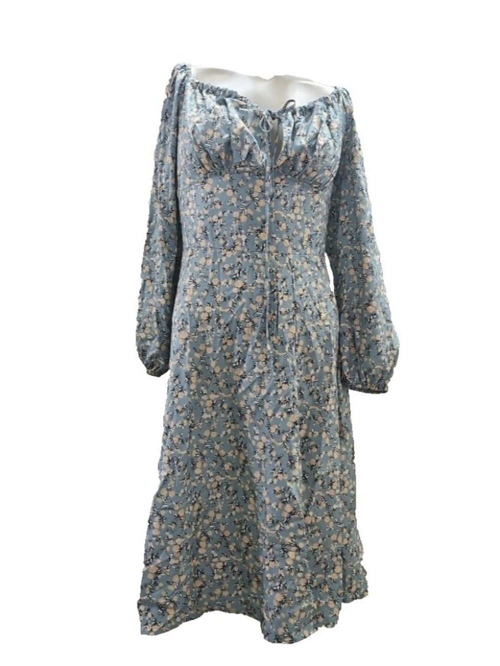 Cottagecore Blue Floral Smocked Milkmaid Dress Small Romantic Prairie Whimsical